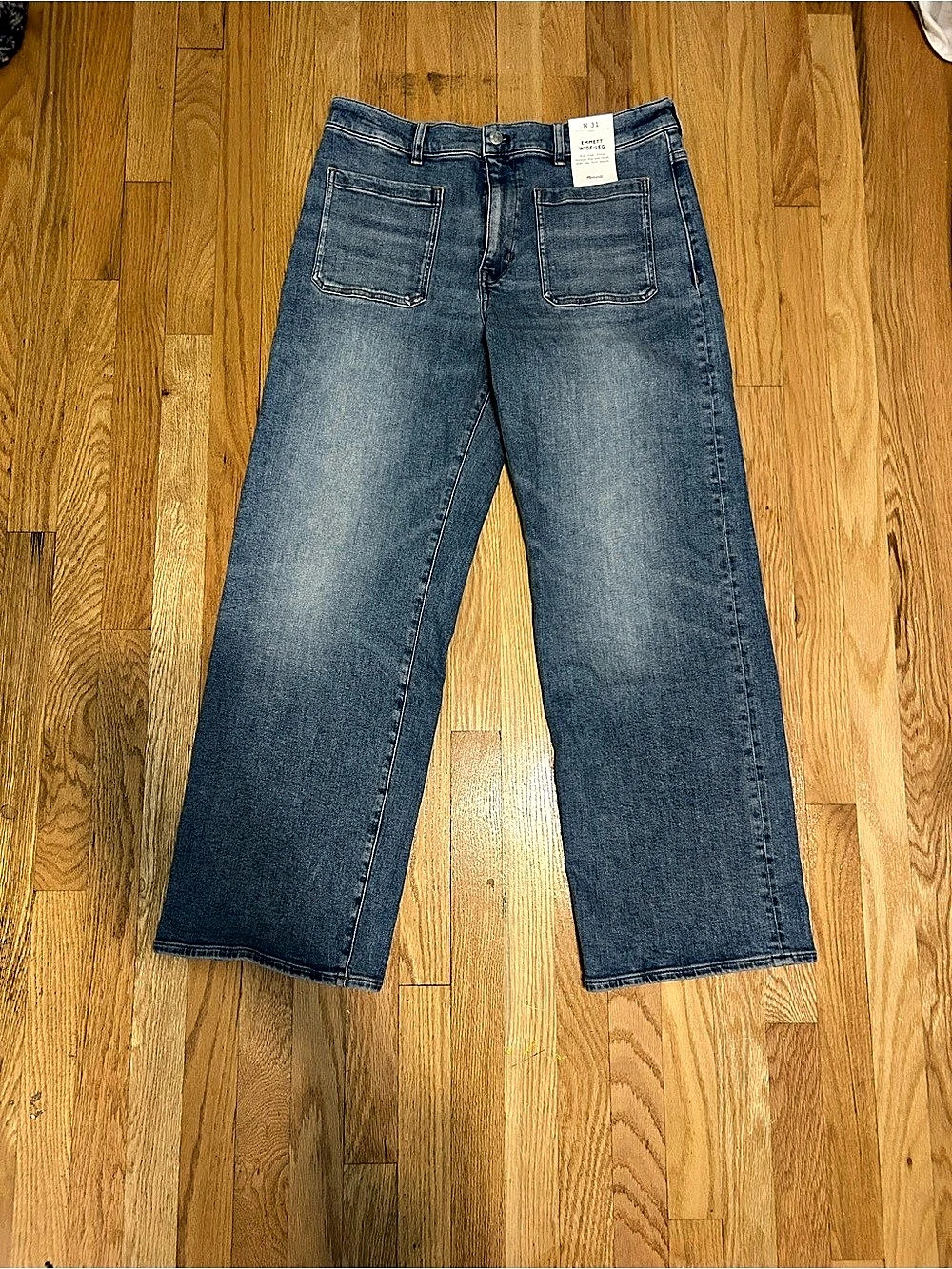Madewell The Emmett Wide-Leg Full Length Jean: Patch Pocket
